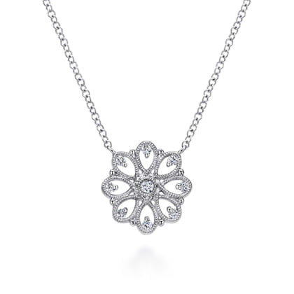 18 inch 925 Sterling Silver White Sapphire Filigree Pendant Necklace
