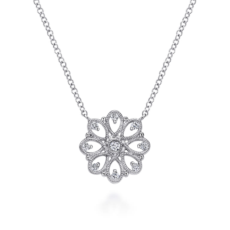18 inch 925 Sterling Silver White Sapphire Filigree Pendant Necklace - Shot 1