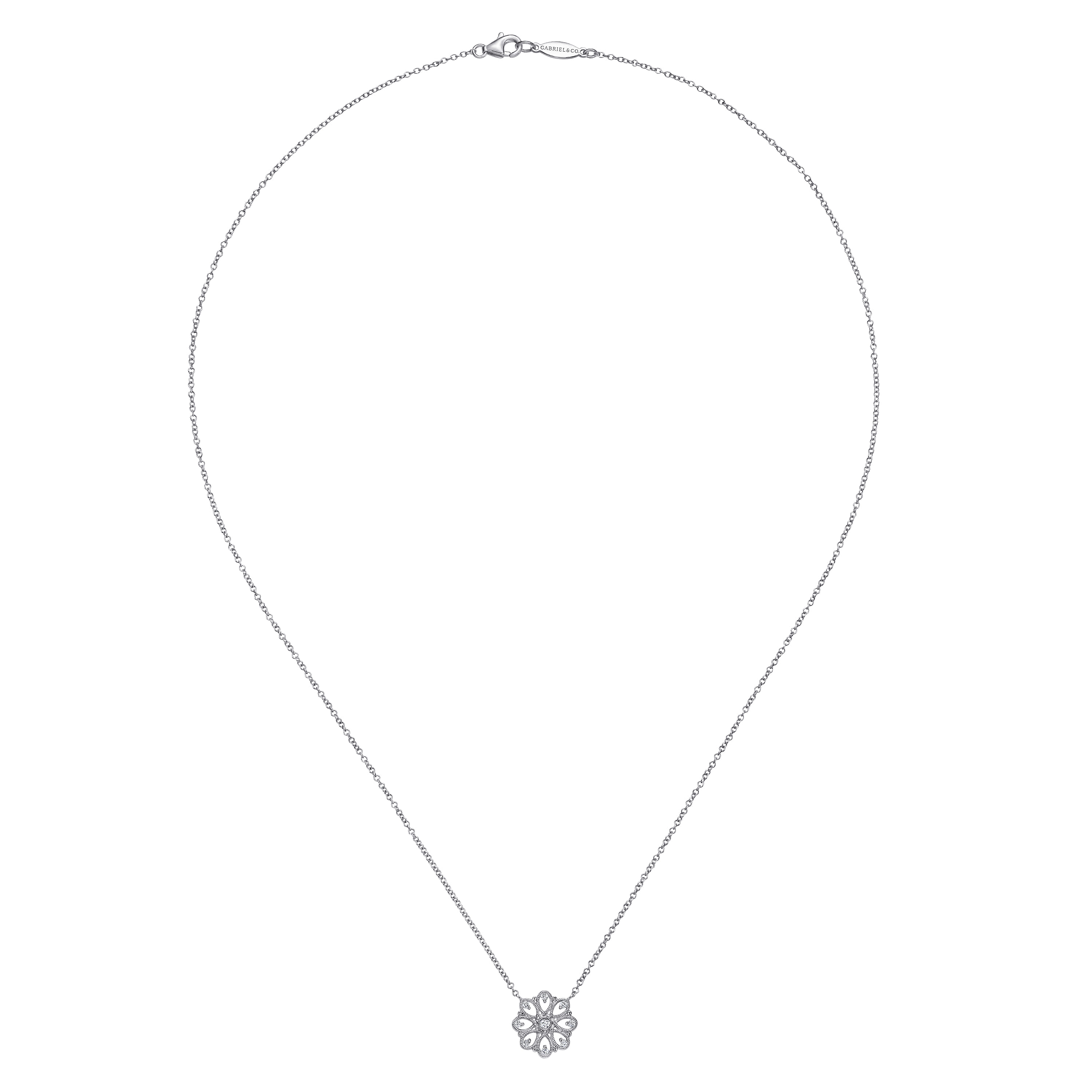 18 inch 925 Sterling Silver White Sapphire Filigree Pendant Necklace - Shot 2