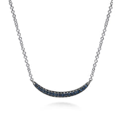 18 inch 925 Sterling Silver and Sapphire Curved Bar Necklace