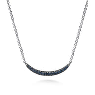 18 inch 925 Sterling Silver and Sapphire Curved Bar Necklace