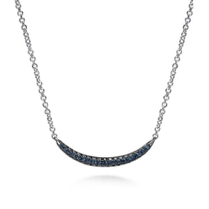 18 inch 925 Sterling Silver and Sapphire Curved Bar Necklace