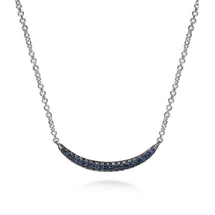 18 inch 925 Sterling Silver and Sapphire Curved Bar Necklace