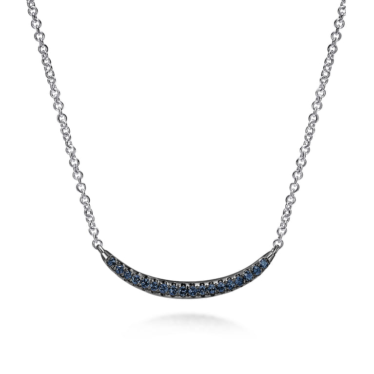 18 inch 925 Sterling Silver and Sapphire Curved Bar Necklace - Shot 1