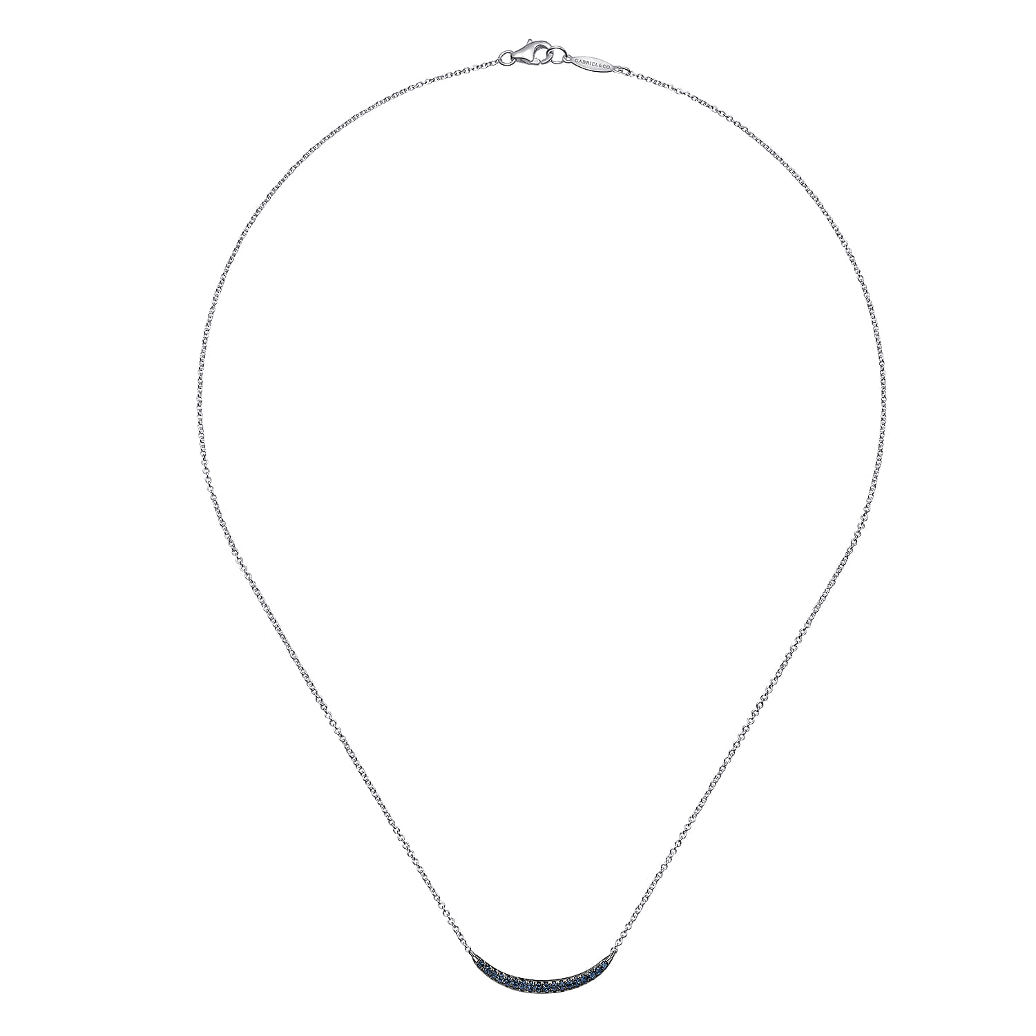 18 inch 925 Sterling Silver and Sapphire Curved Bar Necklace