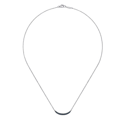 18 inch 925 Sterling Silver and Sapphire Curved Bar Necklace