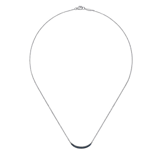 18 inch 925 Sterling Silver and Sapphire Curved Bar Necklace - Shot 2