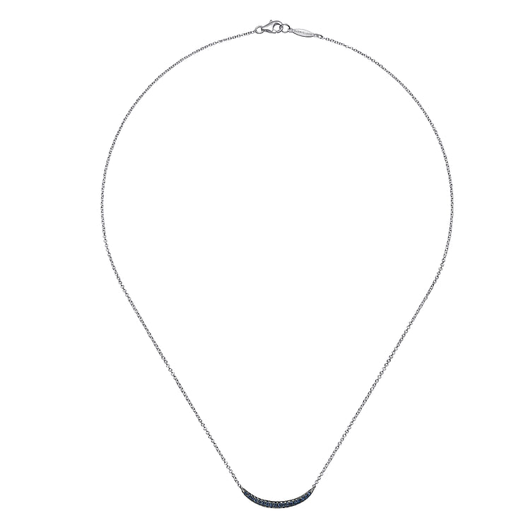 18 inch 925 Sterling Silver and Sapphire Curved Bar Necklace