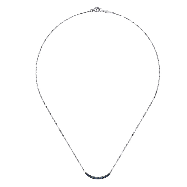 18 inch 925 Sterling Silver and Sapphire Curved Bar Necklace - Shot 2