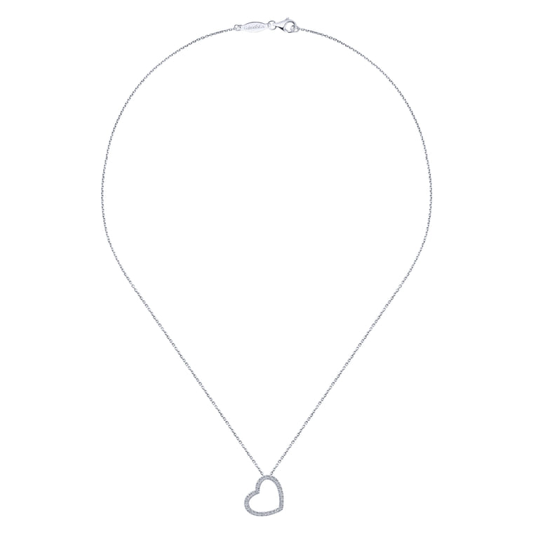 18 inch Tilted 14K White Gold Open Heart Diamond Pendant Necklace - 0.13 ct - Shot 2