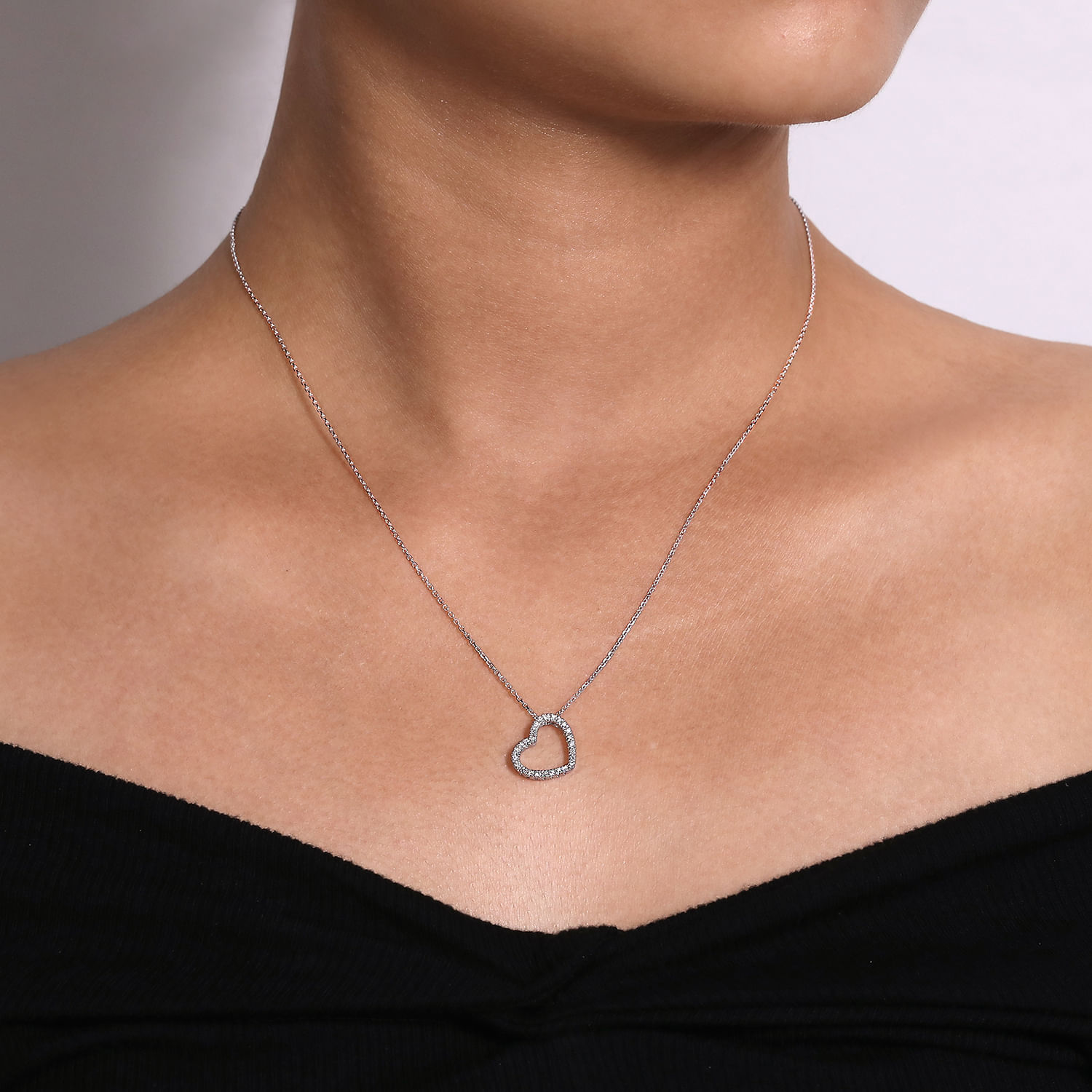 18 inch Tilted 14K White Gold Open Heart Diamond Pendant Necklace - 0.13 ct - Shot 3