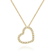 18 inch Tilted 14K Yellow Gold Open Heart Diamond Pendant Necklace