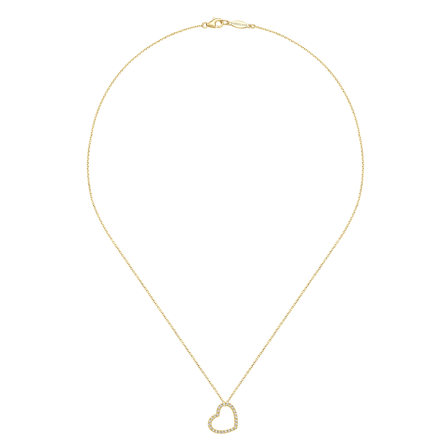 18 inch Tilted 14K Yellow Gold Open Heart Diamond Pendant Necklace - 0.13 ct - Shot 2