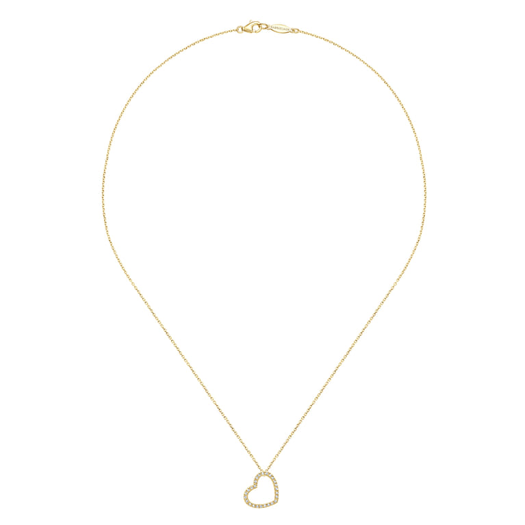 18 inch Tilted 14K Yellow Gold Open Heart Diamond Pendant Necklace - 0.13 ct - Shot 2