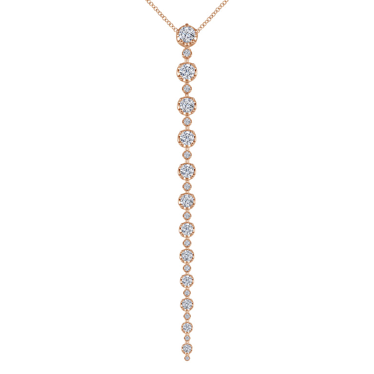 18K Rose Gold Diamond Station Y Necklace - 2.71 ct - Shot 1
