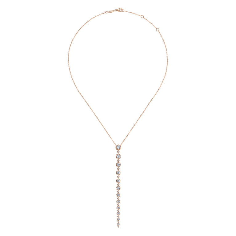 18K Rose Gold Diamond Station Y Necklace - 2.71 ct - Shot 2