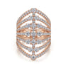 18K Rose Gold Layered Diamond Fan Wide Band Ring - 2.6 ct
