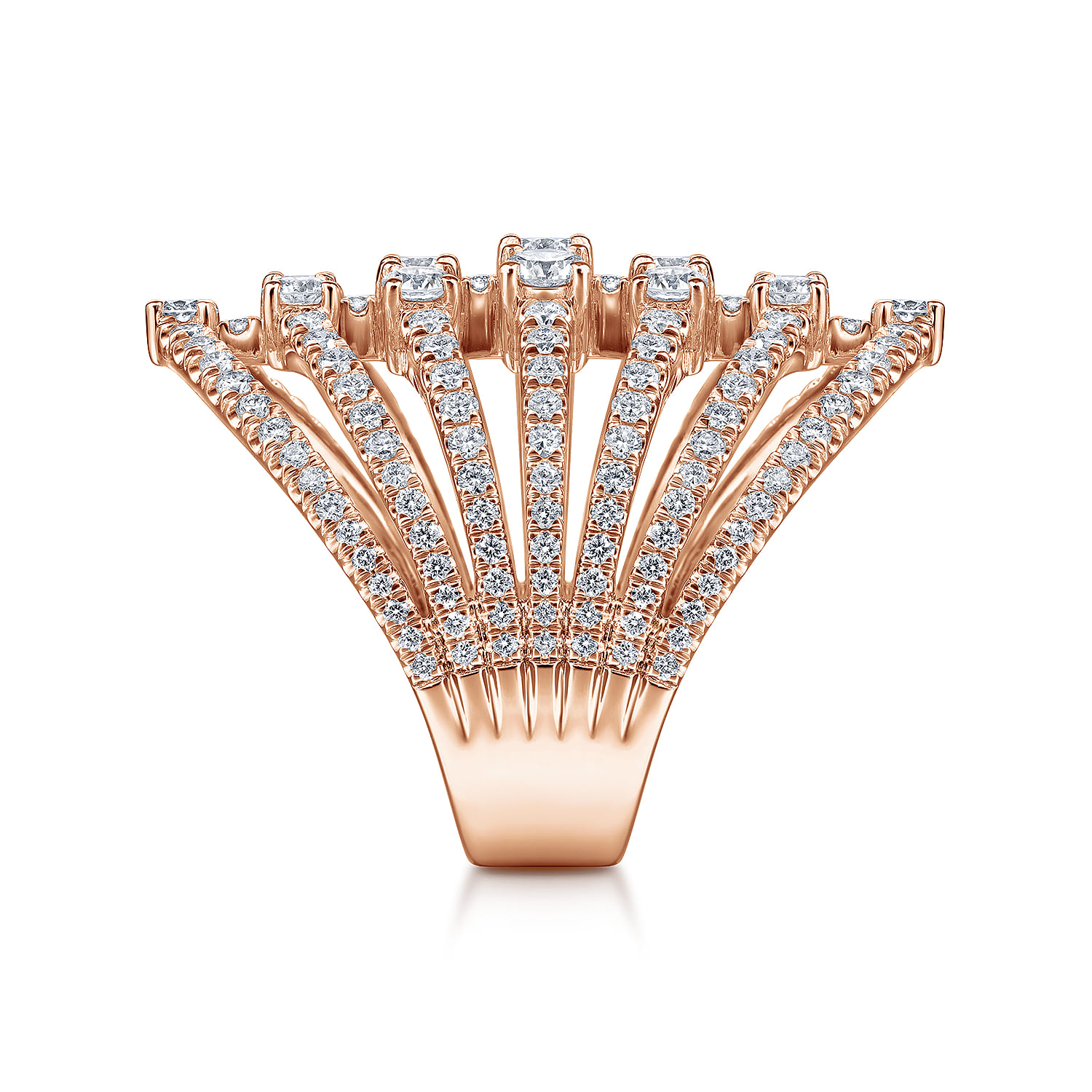 18K Rose Gold Layered Diamond Fan Wide Band Ring - 2.6 ct - Shot 3