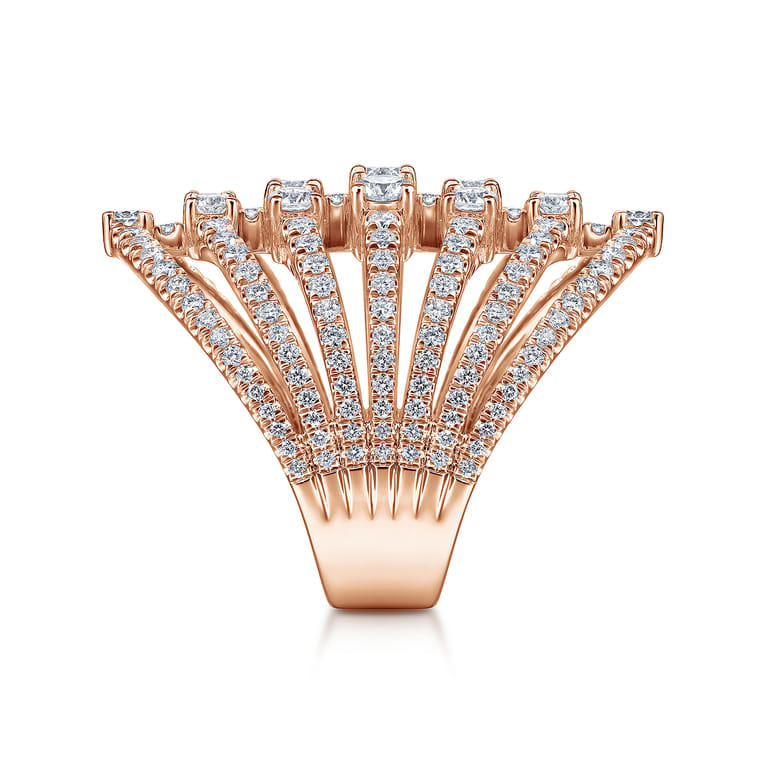 18K Rose Gold Layered Diamond Fan Wide Band Ring - 2.6 ct - Shot 3