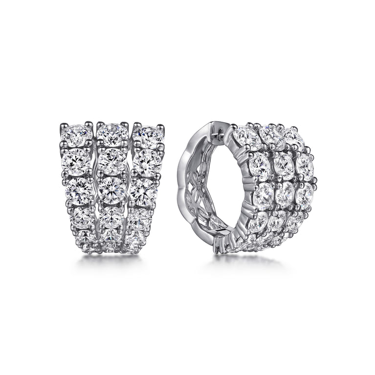 18K White Gold 15mm Diamond Huggies - 4.25 ct - Shot 1