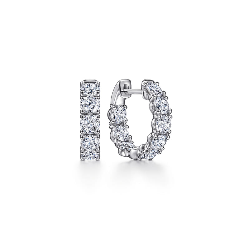 18K White Gold 15mm Diamond Huggies - 2.3 ct - Shot 1