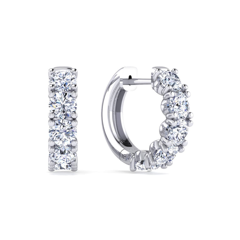 18K White Gold 15mm Diamond Huggies - 3.2 ct - Shot 1