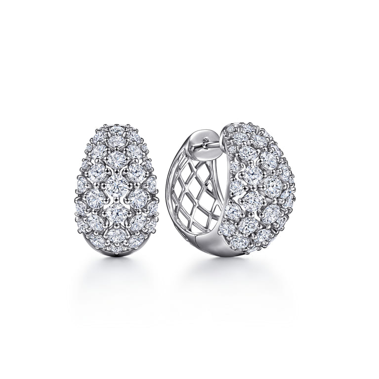 18K White Gold 15mm Diamond Huggies - 2.15 ct - Shot 1