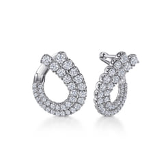 18K White Gold 20mm Diamond Bypass Hoop Earrings