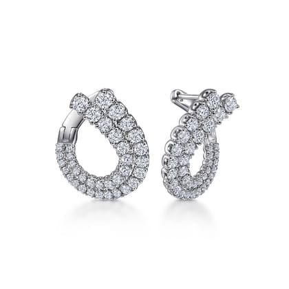 18K White Gold 20mm Diamond Bypass Hoop Earrings