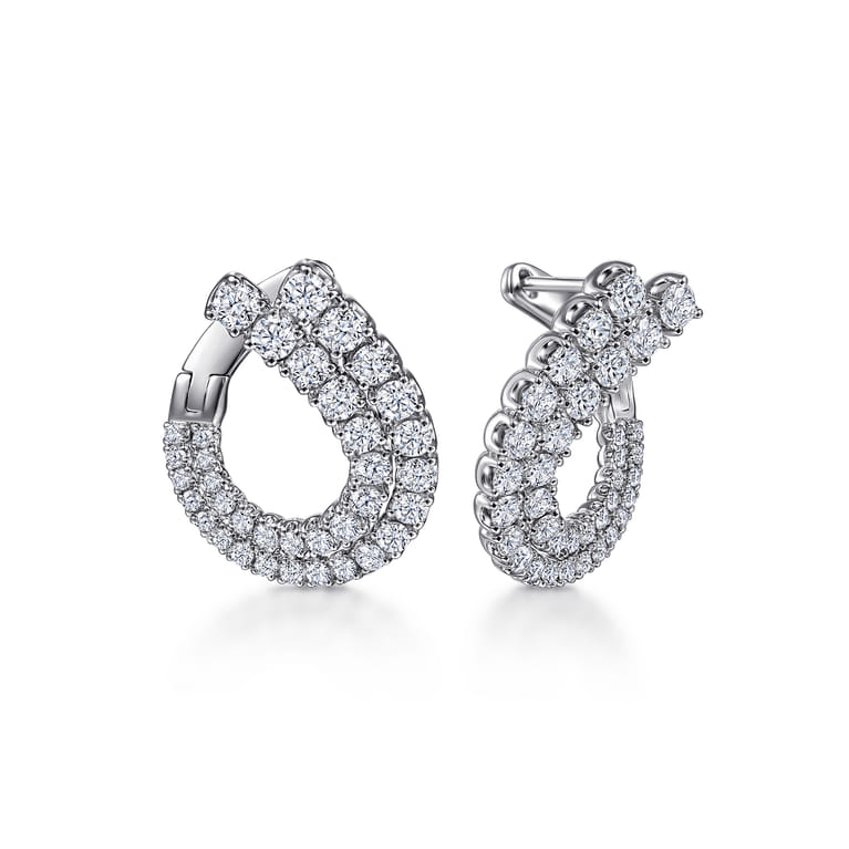 18K White Gold 20mm Diamond Bypass Hoop Earrings - 1.8 ct - Shot 1