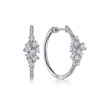 18K White Gold 30mm Cascading Diamond Hoop Earrings