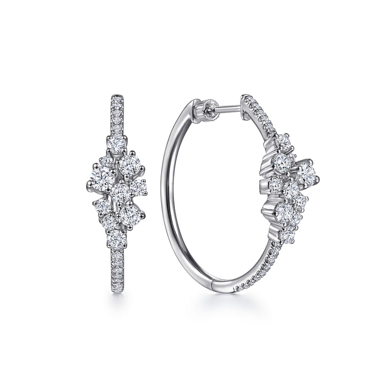 18K White Gold 30mm Cascading Diamond Hoop Earrings - 1.5 ct - Shot 1