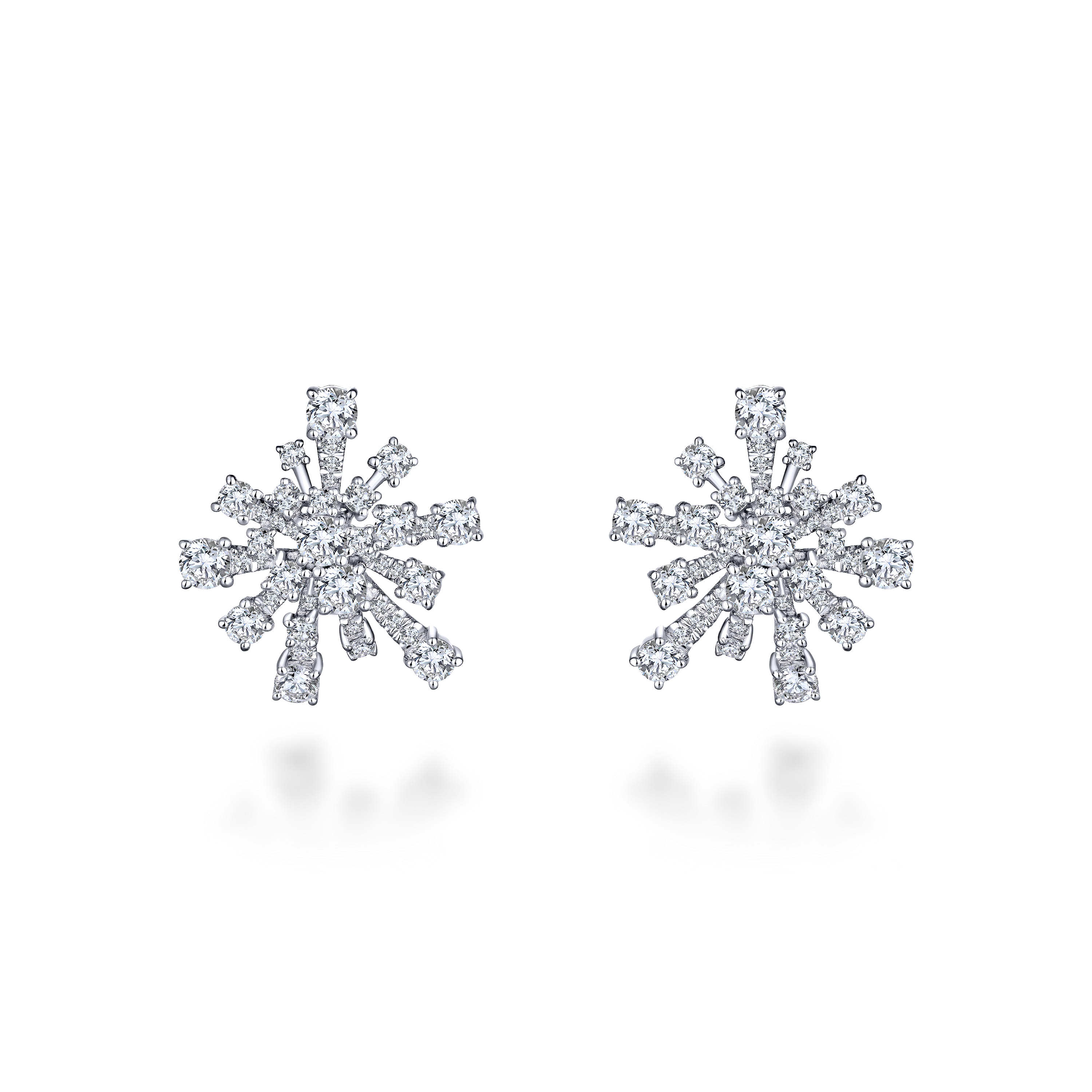 18K White Gold Abstract Snowflake 20mm Diamond Huggies - 2.4 ct - Shot 3