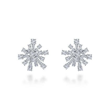 18K White Gold Abstract Snowflake 20mm Diamond Huggies