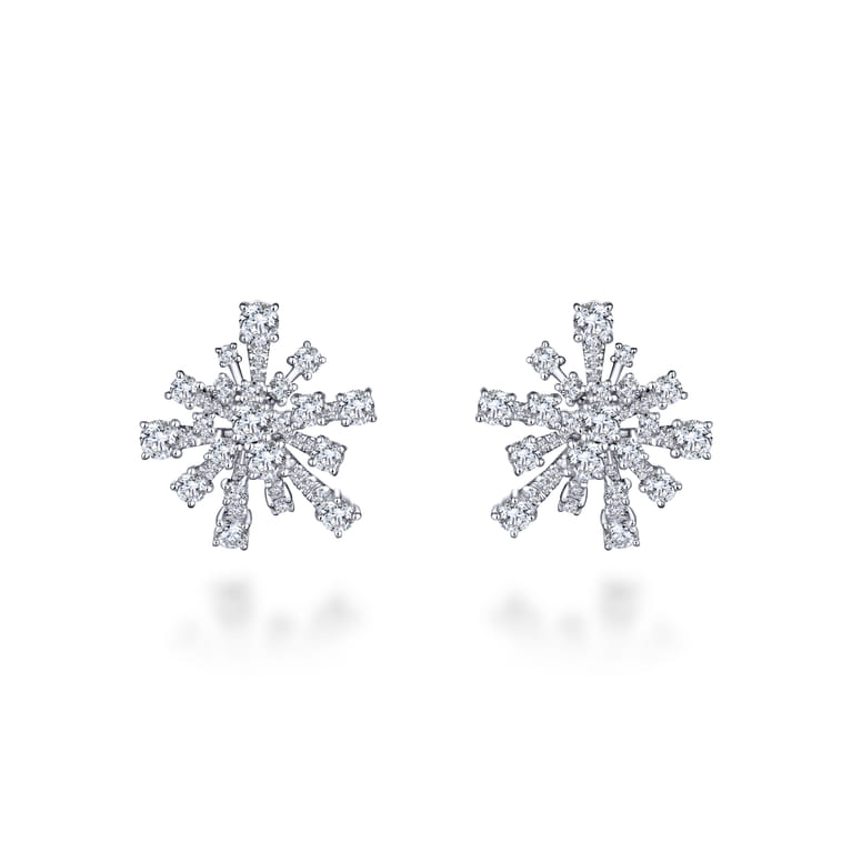 18K White Gold Abstract Snowflake 20mm Diamond Huggies - 2.4 ct - Shot 3