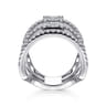 18K White Gold Baguette and Round Diamond Wide Three Row Ring - 1.69 ct