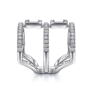 18K White Gold Baguette and Round Diamond Wide Three Row Ring