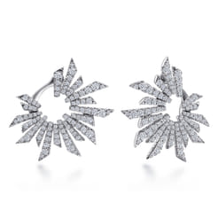 18K White Gold Bursting Diamond Open Circle Bypass Earrings