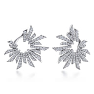 18K White Gold Bursting Diamond Open Circle Bypass Earrings