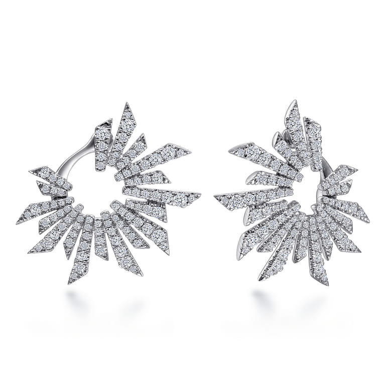 18K White Gold Bursting Diamond Open Circle Bypass Earrings - 1.45 ct - Shot 1