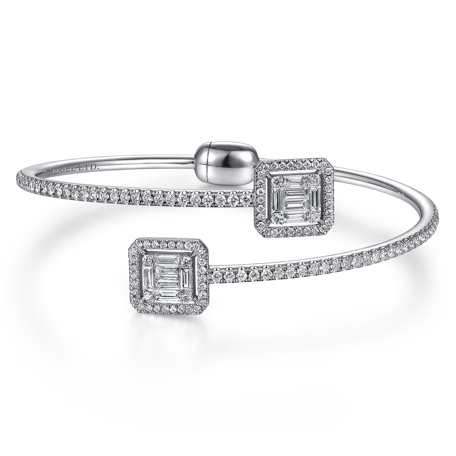 18K White Gold Bypass Bangle with Baguette and Round Diamonds - 2.05 ct - Shot 1