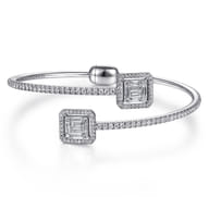 18K White Gold Bypass Bangle with Baguette and Round Diamonds