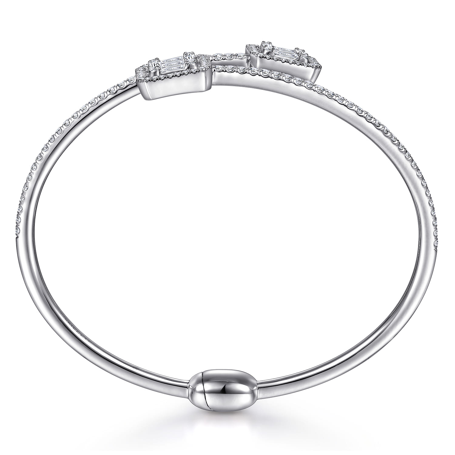 18K White Gold Bypass Bangle with Baguette and Round Diamonds - 2.05 ct - Shot 3
