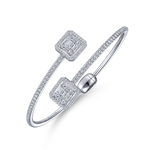 18K White Gold Bypass Bangle with Baguette and Round Diamonds - 2.05 ct - Shot 2