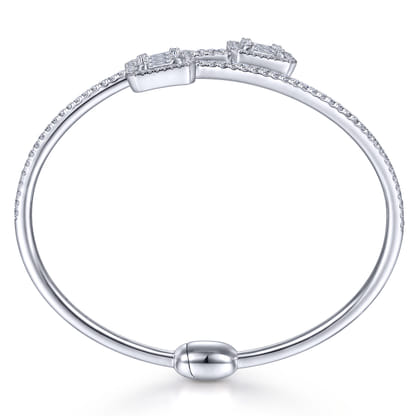 18K White Gold Bypass Bangle with Baguette and Round Diamonds