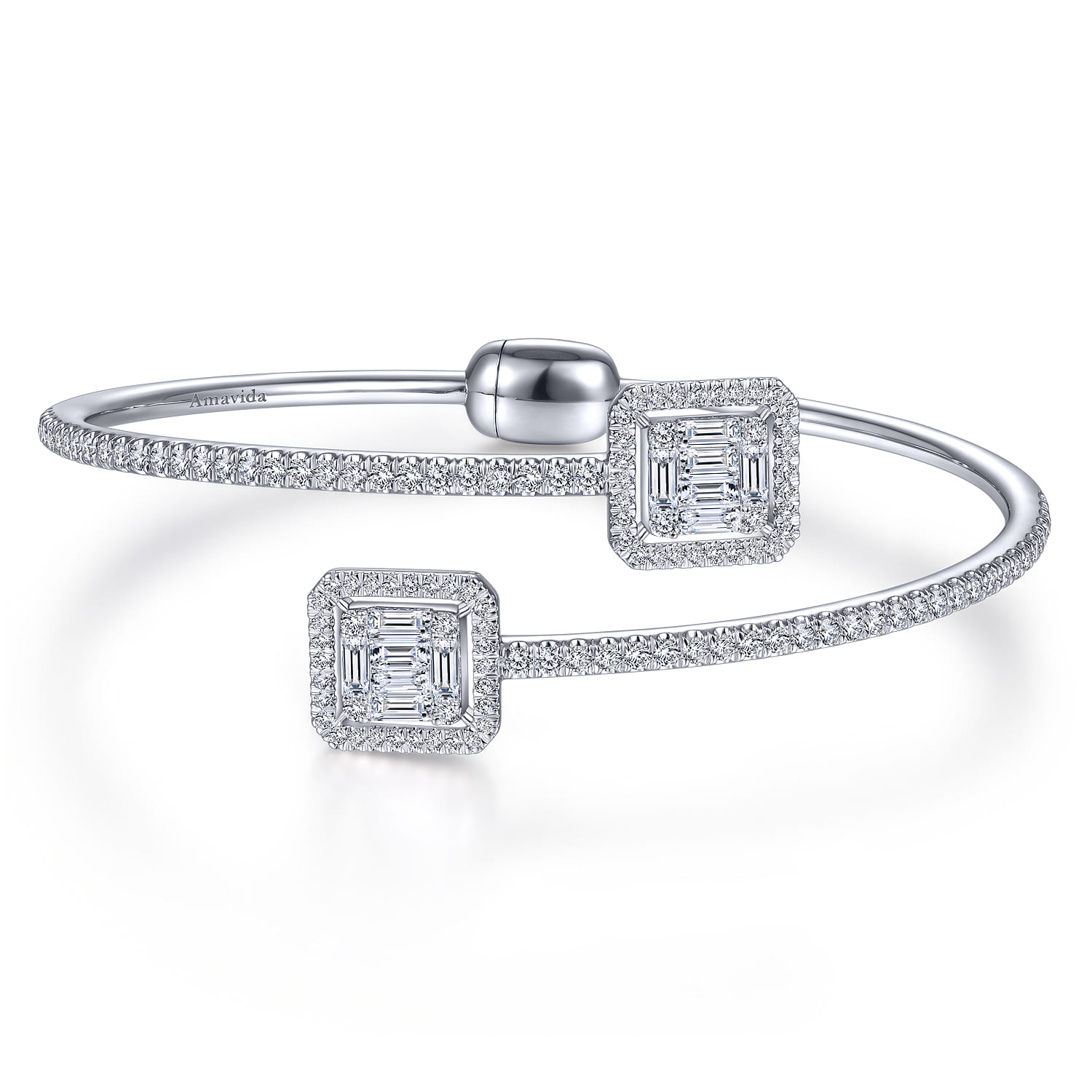 18K White Gold Bypass Bangle with Baguette and Round Diamonds - 2.05 ct - Shot 1