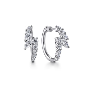 18K White Gold Bypass Diamond Hoop Earrings