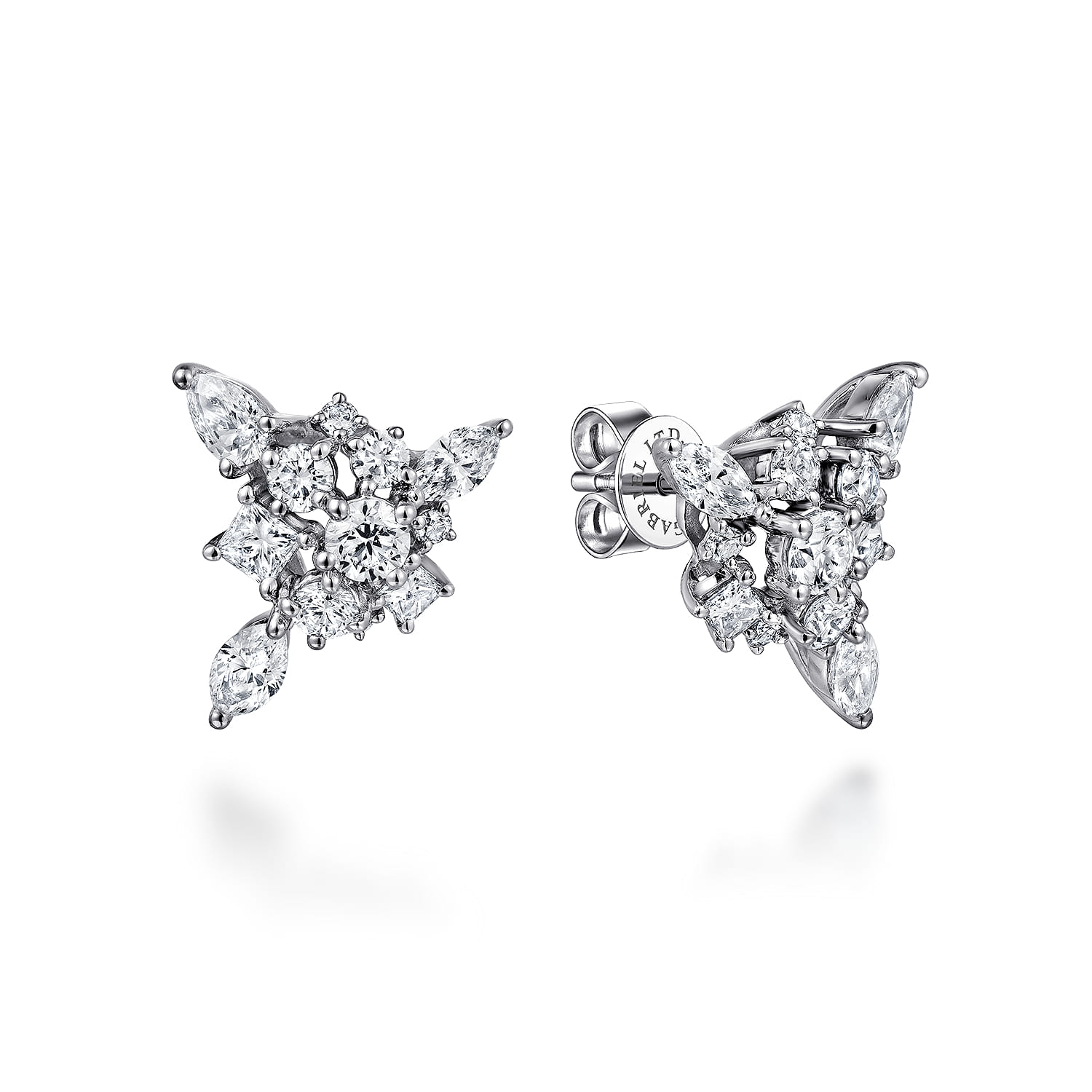 18K White Gold Cluster Diamond Stud Earrings - 1.85 ct - Shot 1