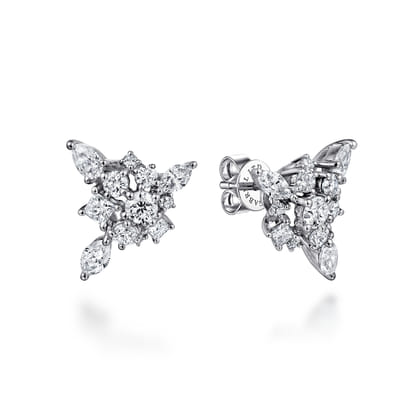 18K White Gold Cluster Diamond Stud Earrings