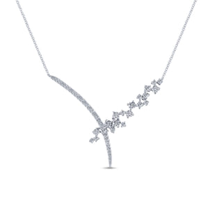 18K White Gold Criss Crossing Diamond Cluster Lariat Necklace